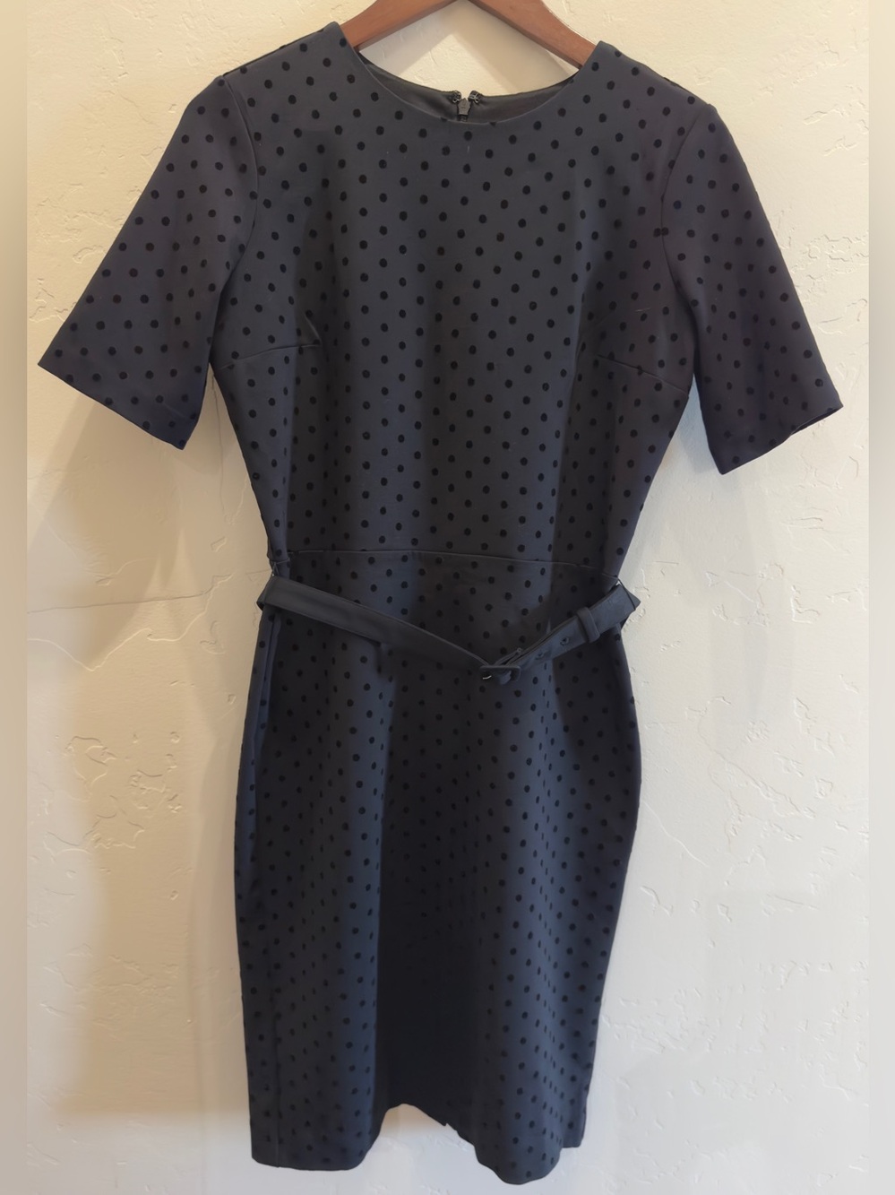Ann Taylor Petite 4P Black Polka Dot Belted Sheath Dress